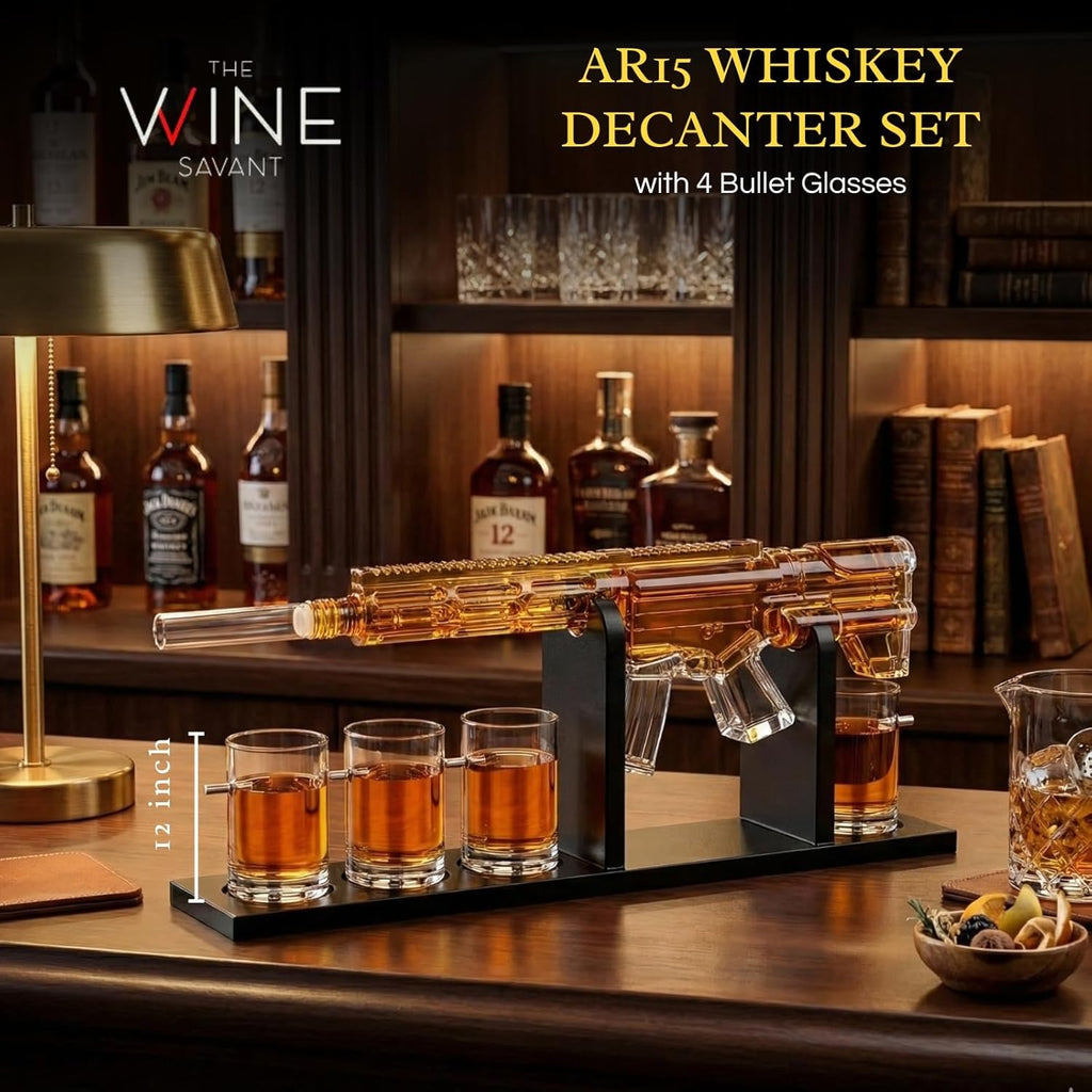 AR15 Gun Decanter Birthday Gifts for Men Dad, Whiskey Set - Rifle Limited Edition, Silencer Stopper - 800 ml & 12oz