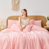 Pink Queen Comforter Set 7 Pieces, Luxury Seersucker Queen Bed Set for All Seasons