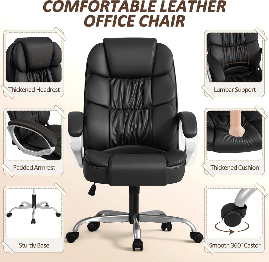 High Back Computer Desk Chair, PU Leather Adjustable Height Modern Executive Swivel Task Chair with Padded Armrests