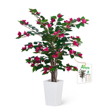 3ft Artificial Bougainvillea Tree with Flowers, 3 Feet Faux Floor Plant Fake Silk Blooming Trees with Pot for Indoor