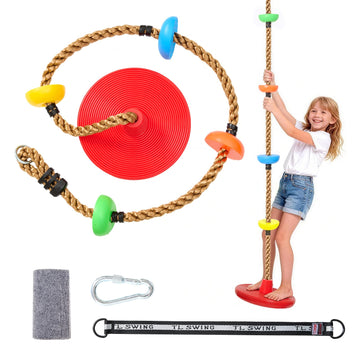 Tree Swing for Kids Climbing Rope with Platforms Disc Swing, Red