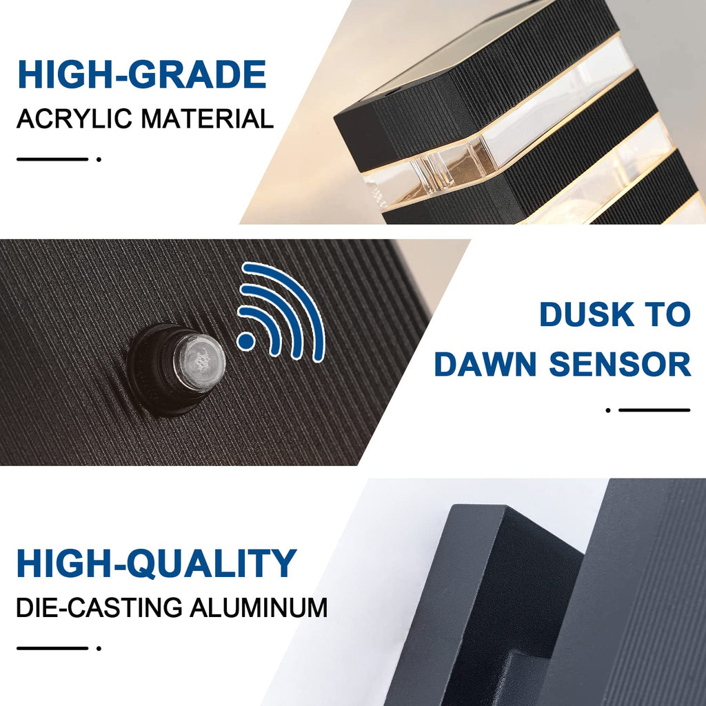 Dusk to Dawn Sensor Outdoor Wall Lights Up Down Porch Lights Modern Exterior Light Fixtures Photocell Waterproof