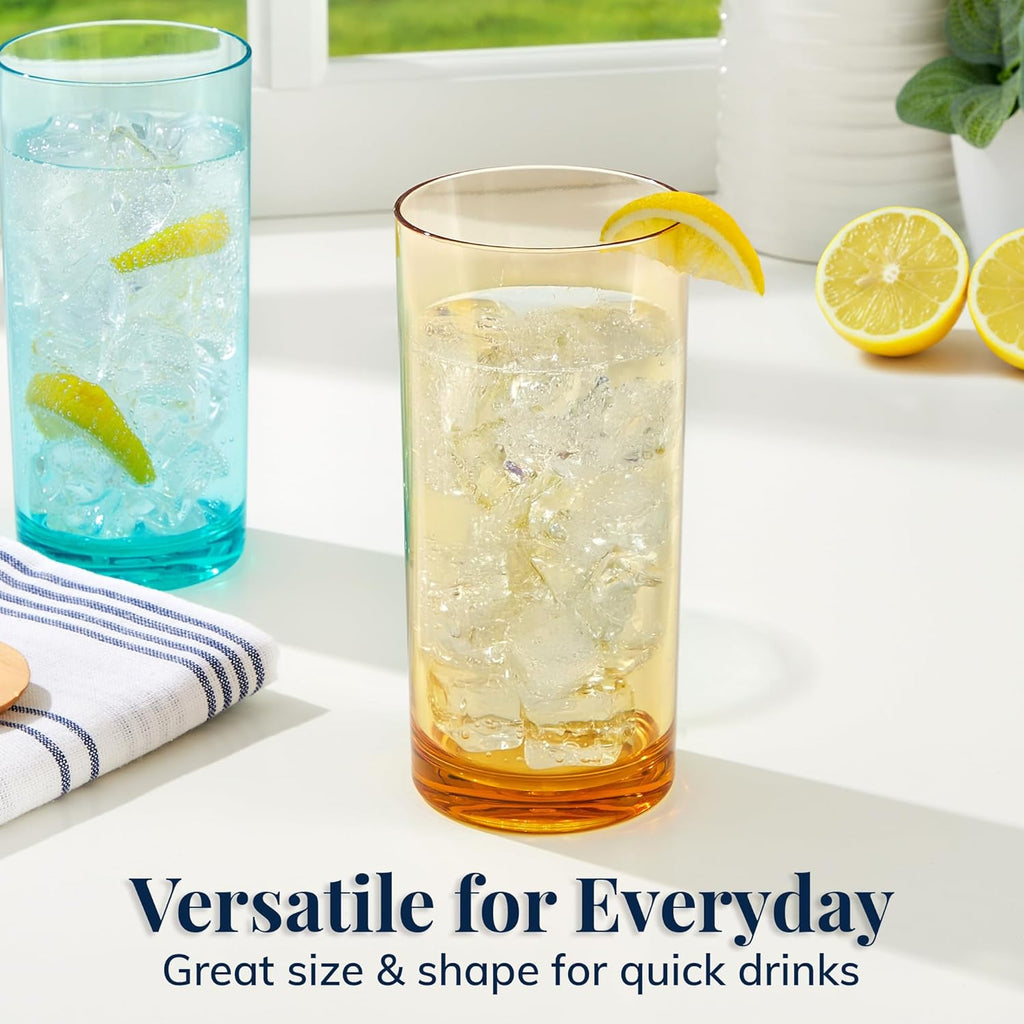 Classic Plastic Reusable Drinking Glasses (Set of 6) 16oz Water Cups Assorted Colors | BPA-Free Tumblers, Made in USA