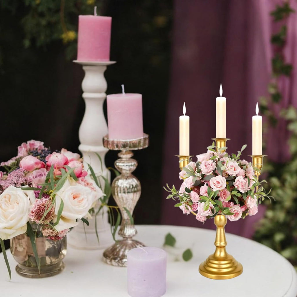 8 Pcs Gold Candelabra 12 Inch 3 Arm Metal Candle Stand Wedding Candlestick Holder for Table Centerpieces Wedding