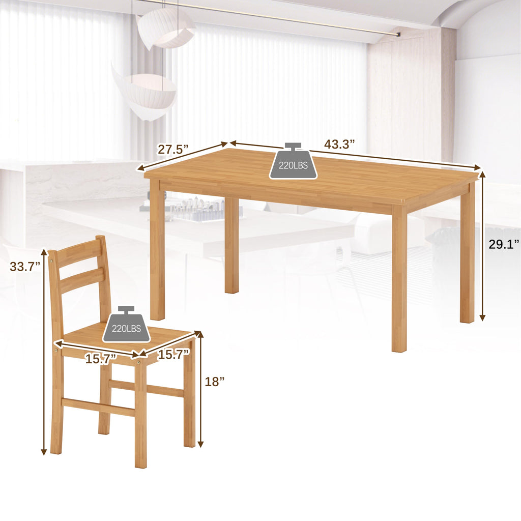 43.3 inch Solid Wood Indoor Modern Rectangular Dining Table Set for 4, Table and 4 Solid Wood Dining Chairs, Bar