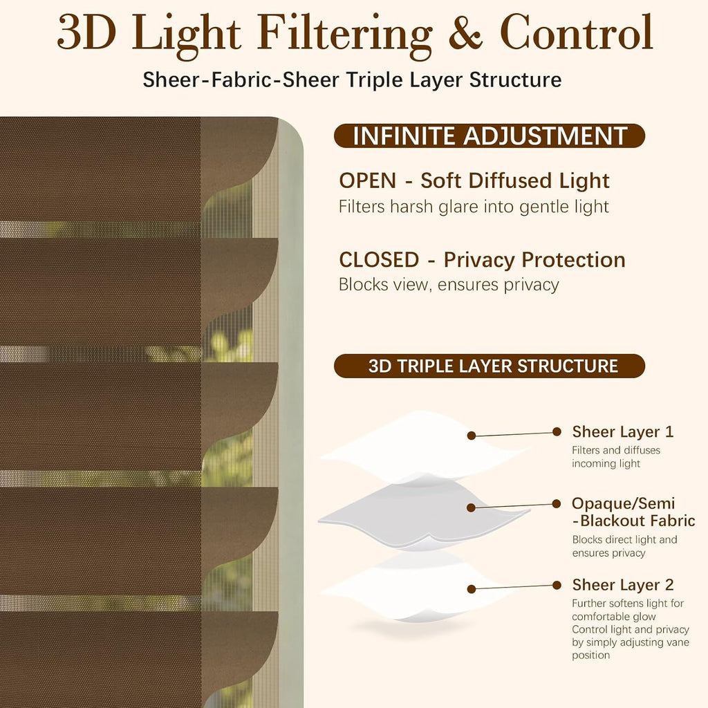 No-Drill Custom Shangri-La Roller Shades -Blackout Blinds for Windows