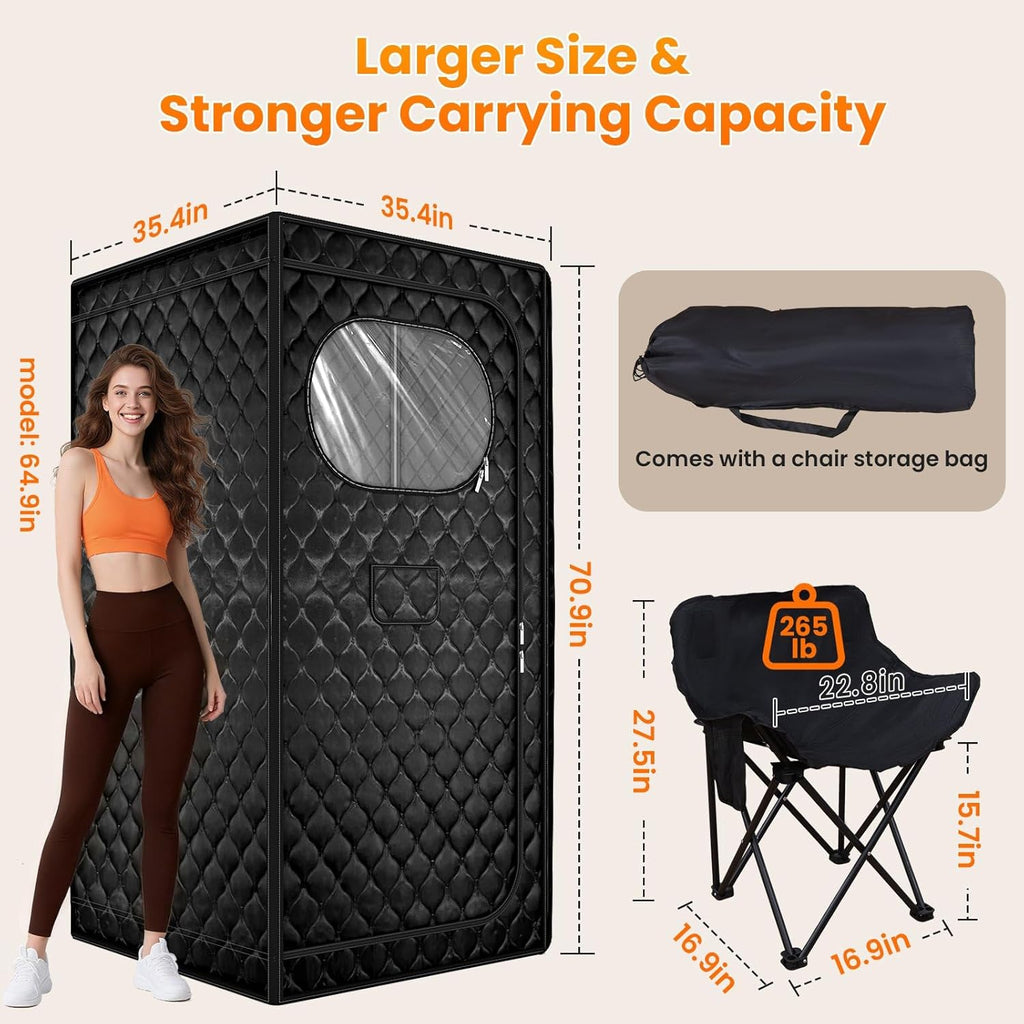 Portable Sauna for Home, Upgraded Personal Steam Sauna Box with 3L 1300W Steamer, Folding Chair