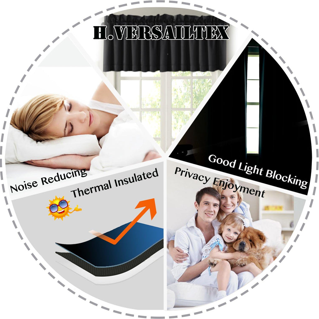 Blackout Valances for Window, Black Kitchen Valances Curtains Short Window Privacy Decorative Rod Pocket 2 Packs, 52"