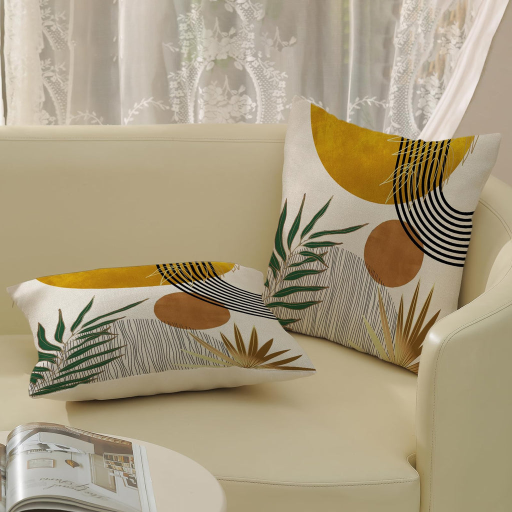 Mustard Yellow Boho Pillow Covers 20x20 Inch 2 Pcs Tropical Leaf Mid Century Outdoor Decor Throw Pillows Modern