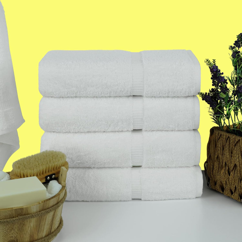 4 Piece Bath Towel Set, 100% Cotton Luxury Turkish Towels , Soft Absorbent Bath Towels, 27 x 54 Inches, White