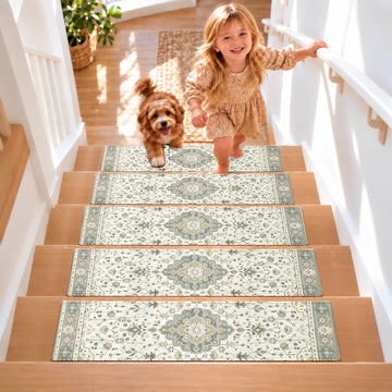 Stair Treads for Wooden Steps, Boho Green, Pack of 15