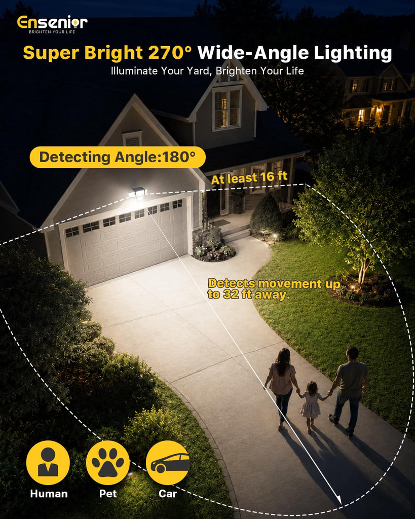 Motion Sensor Outdoor Solar Lights, Security Flood Lights 4-Head, 3 Pack
