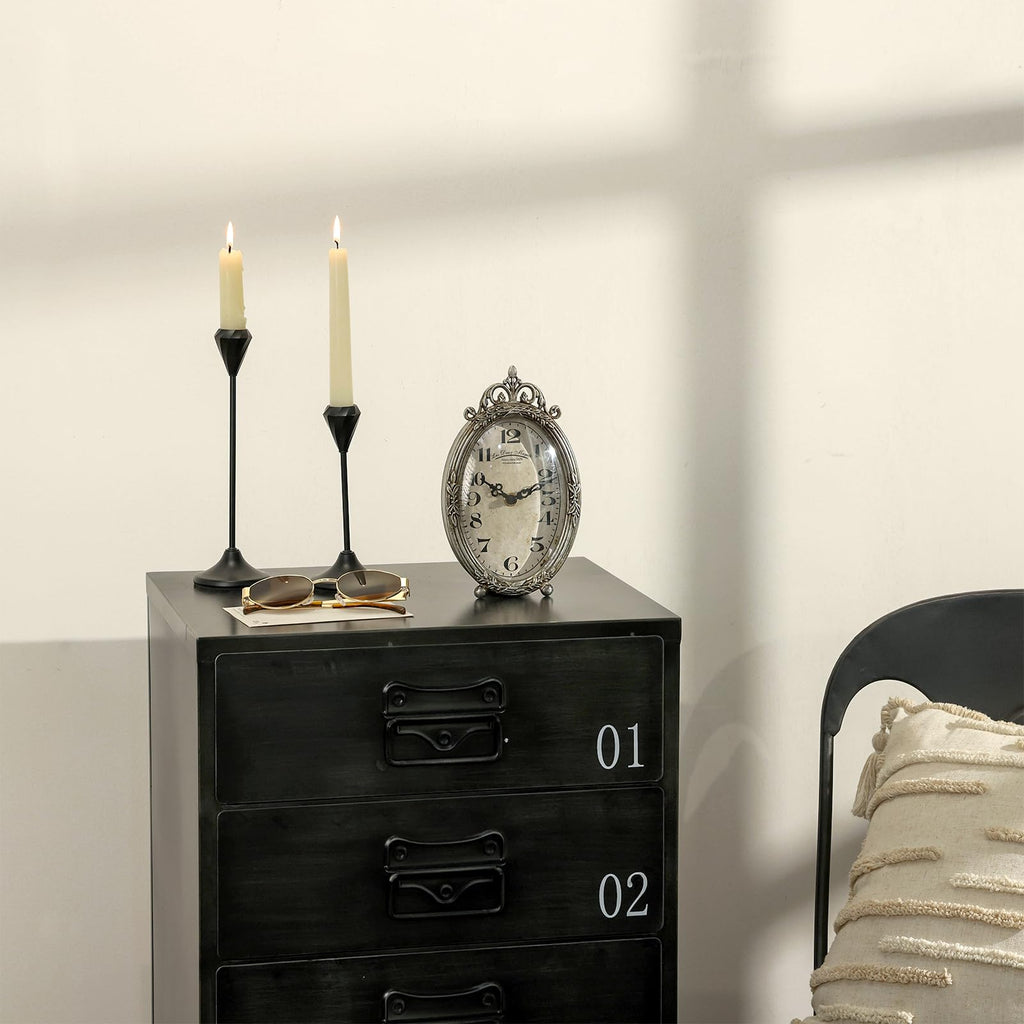 Small Vintage Table Clock, Silent Elegant Silver Desk Clock