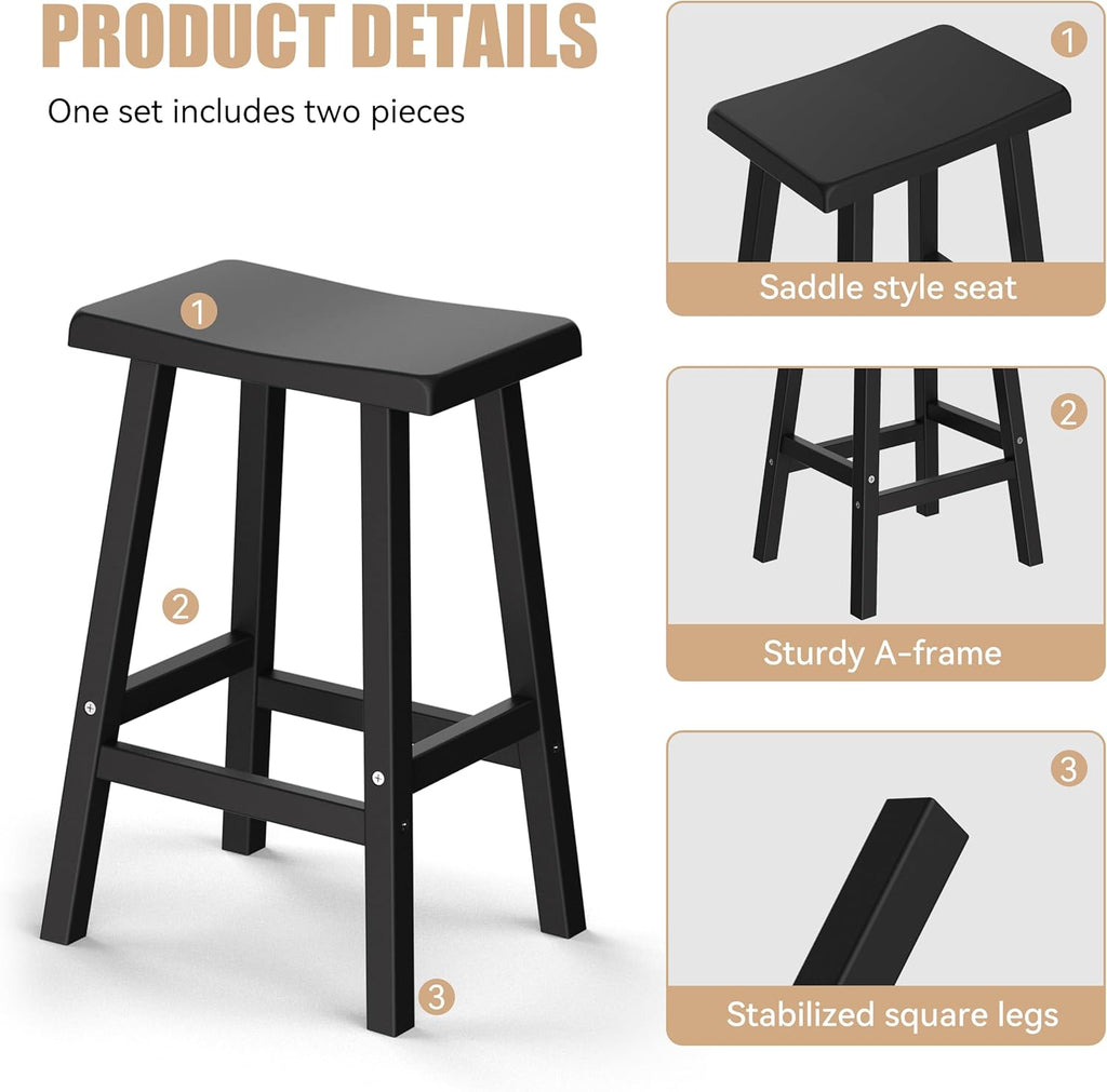 Bar Stools Set of 2, Waterproof UV-Resistant,Durable Resin Kitchen Island Chairs Use, Modern Design,and Cafe (24''