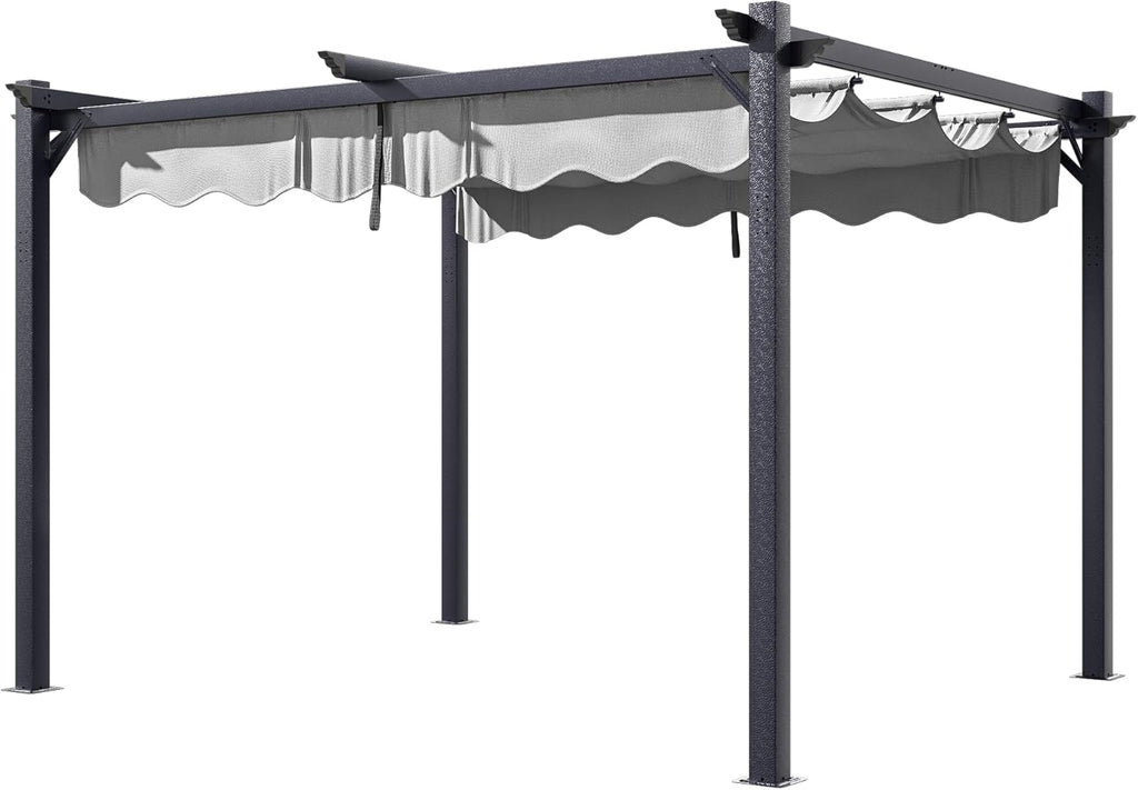 10'x12' Outdoor Pergola with Retractable Canopy, Patio Metal - Image 8