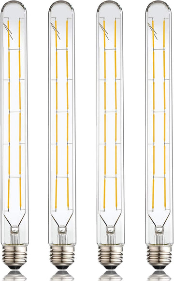 LED Tube Bulbs,T10 Tubular Edison Style LED Filament Bulb, 12W Dimmable Antique LED Bulb,E26 Base,Clear Glass,Warm (Pack Of 4)