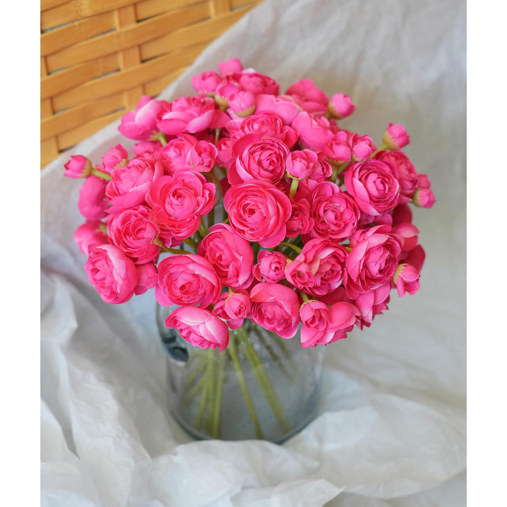 Artificial Ranunculus Flowers Hot Pink Flowers Small 18pcs