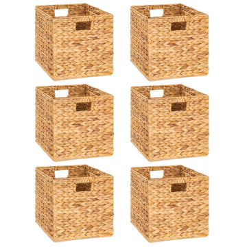 12 x 12in Water Hyacinth Storage Baskets, Wicker Storage Baskets for Shelves, Woven Baskets for Storage, Wicker