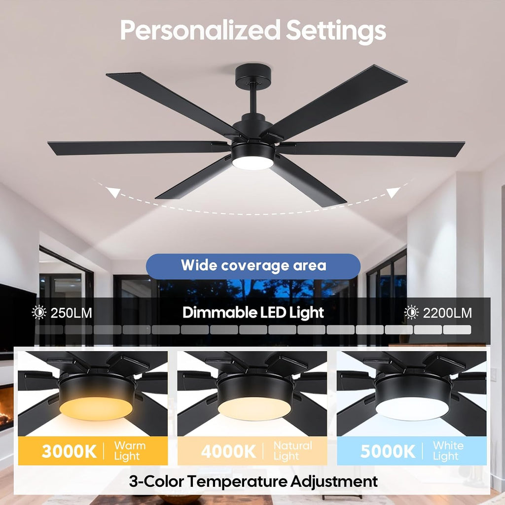 66 Inch Outdoor Smart Ceiling Fan with Light, Works with Alexa, App & Remote Control