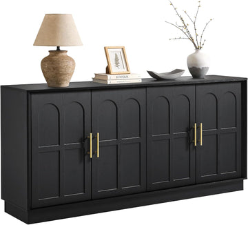 66.5" Sideboard Buffet Cabinet with Storage, Modern Credenza with Arched Doors, Large Wood Accent Cabinet Entryway