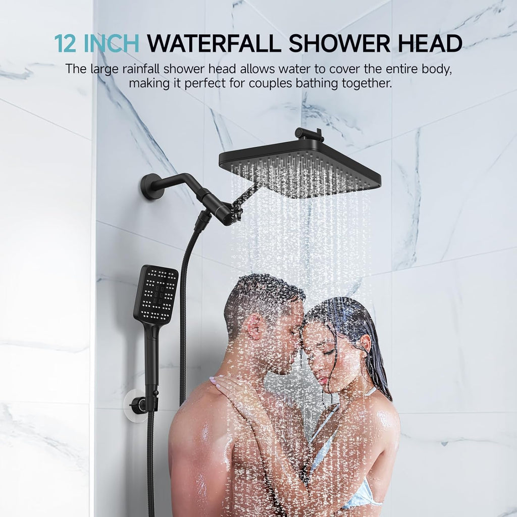 Rain Shower Head with Handheld Spray Combo Set, Adjustable 12" Rainfall Dual Shower Head, Double&Tandem Shower Head