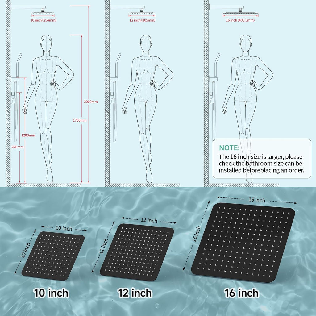 12 Inch Rain Shower Head 304 Stailess Steel Matte Black High Pressure Rainfall Showerhead Water Saving