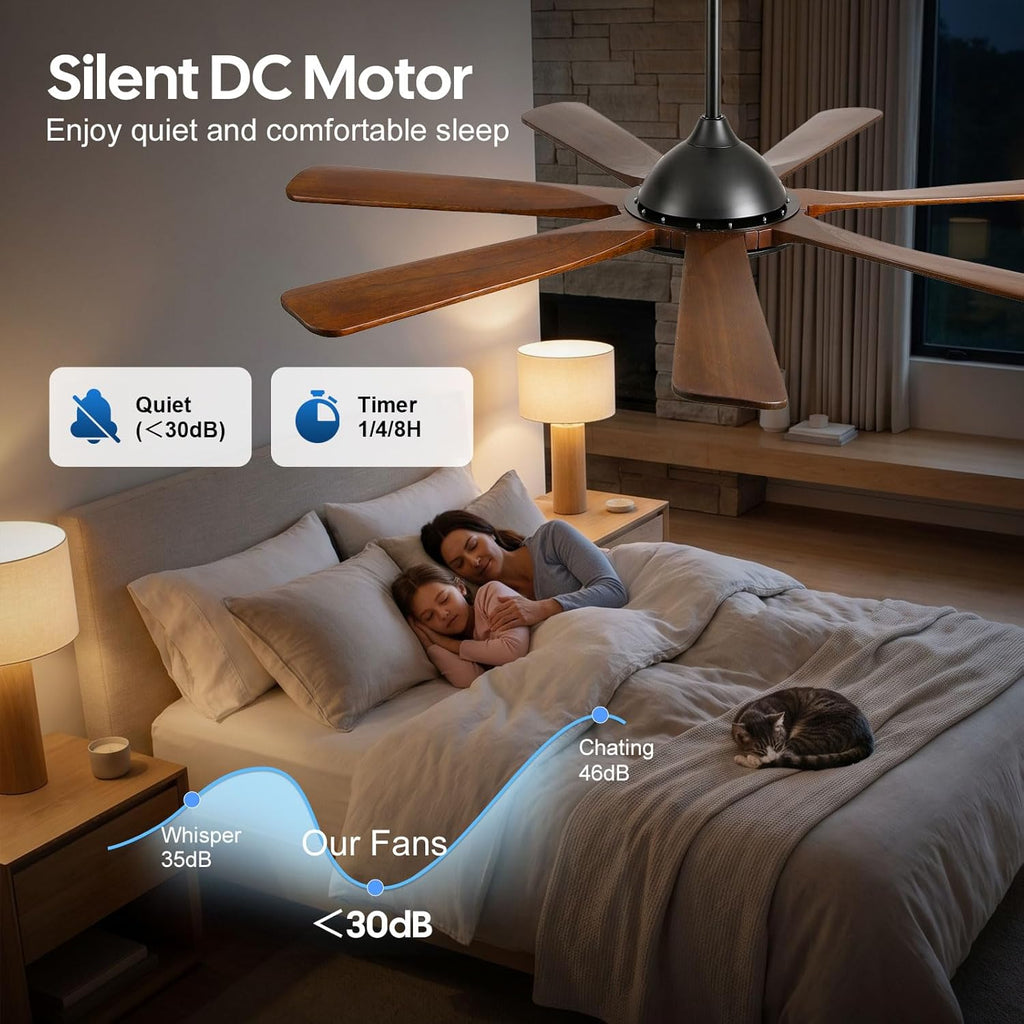 60 inch Smart Ceiling Fan with Light,Rustic Farmhouse 7 Solid Wood Blades