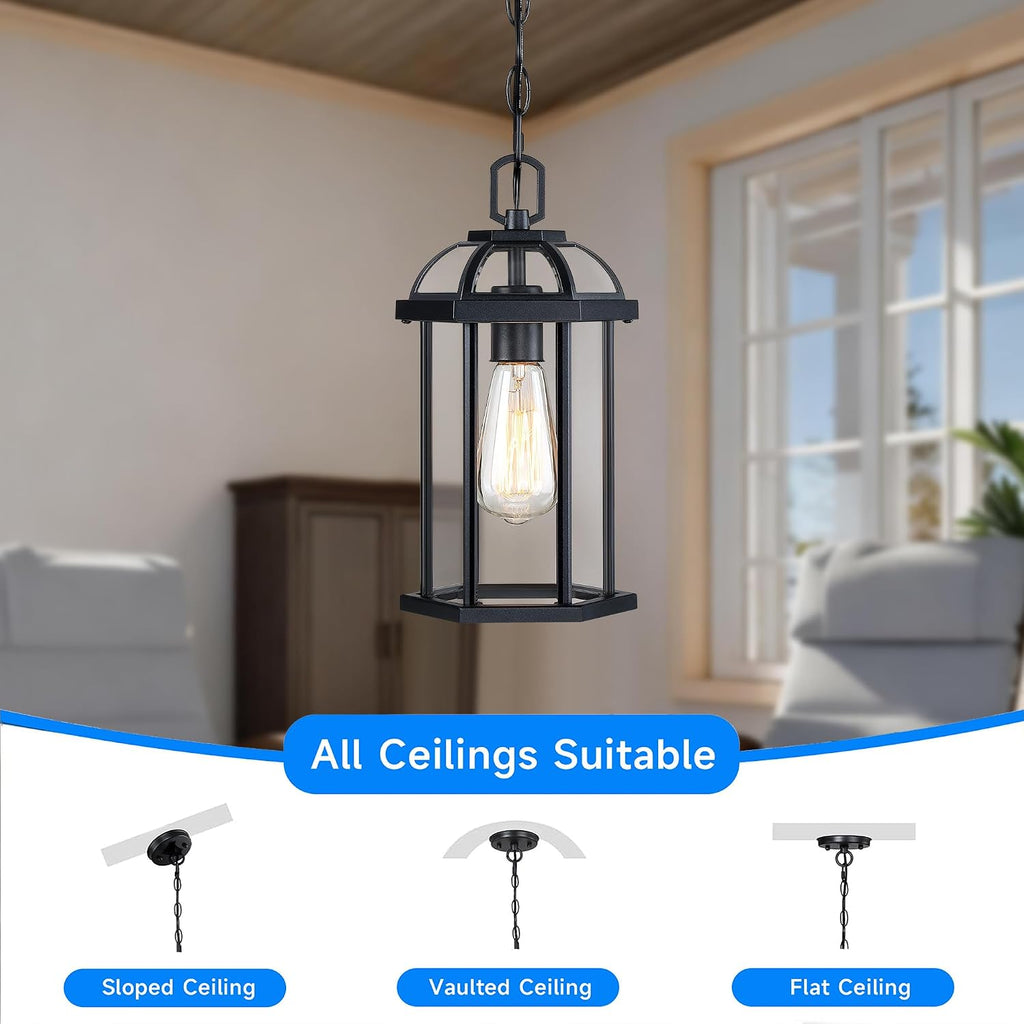 Outdoor Pendant Light,Modern Hanging Porch Light,Black Exterior Pendant Lighting Fixture