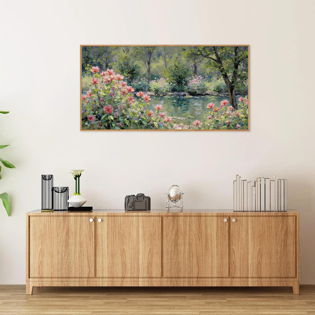 Monet Botanical Framed Canvas Wall Art, Impressionist Floral Garden Wall Decor, Vintage Pond Tree Artwork, Nature