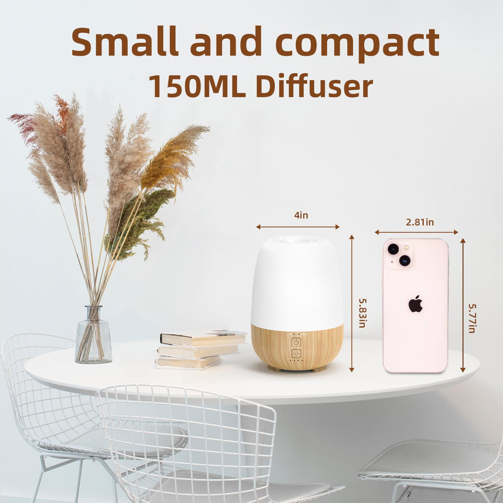 Cordless Essential Oil Diffuser, Built-in 6000mAH Rechargeable Battery, 7-Hour Runtime, 7 LED Color Changing