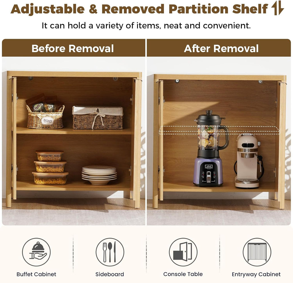 31.5'' Sideboard Buffet Cabinet with Storage Fluted Sideboard Buffet with Adjustable Shelves Coffee Bar Console Table