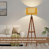 Boho Tripod Floor Lamp with Shelf, Double Lampshades Mid-Century Standing Lamps