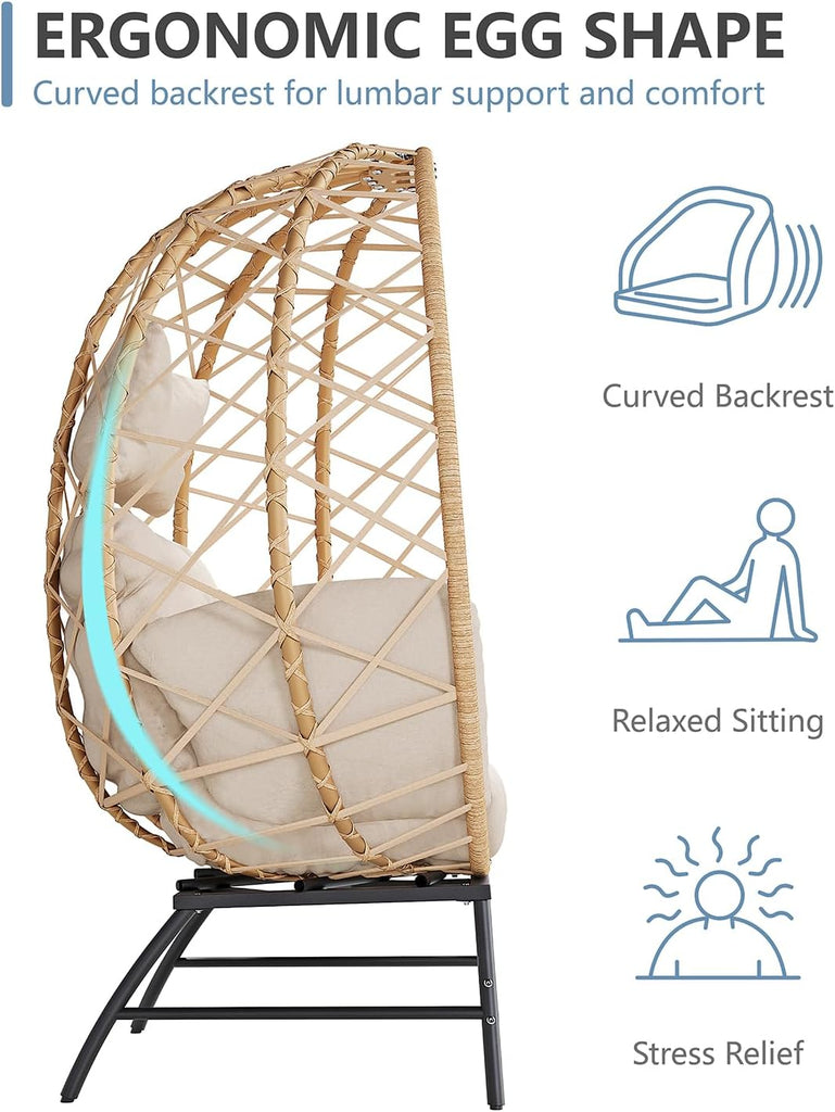 Wicker Egg Chair Outdoor, Oversized Patio Lounge Chairs with Cushion for Indoor Living Room, Bedroom, Outside