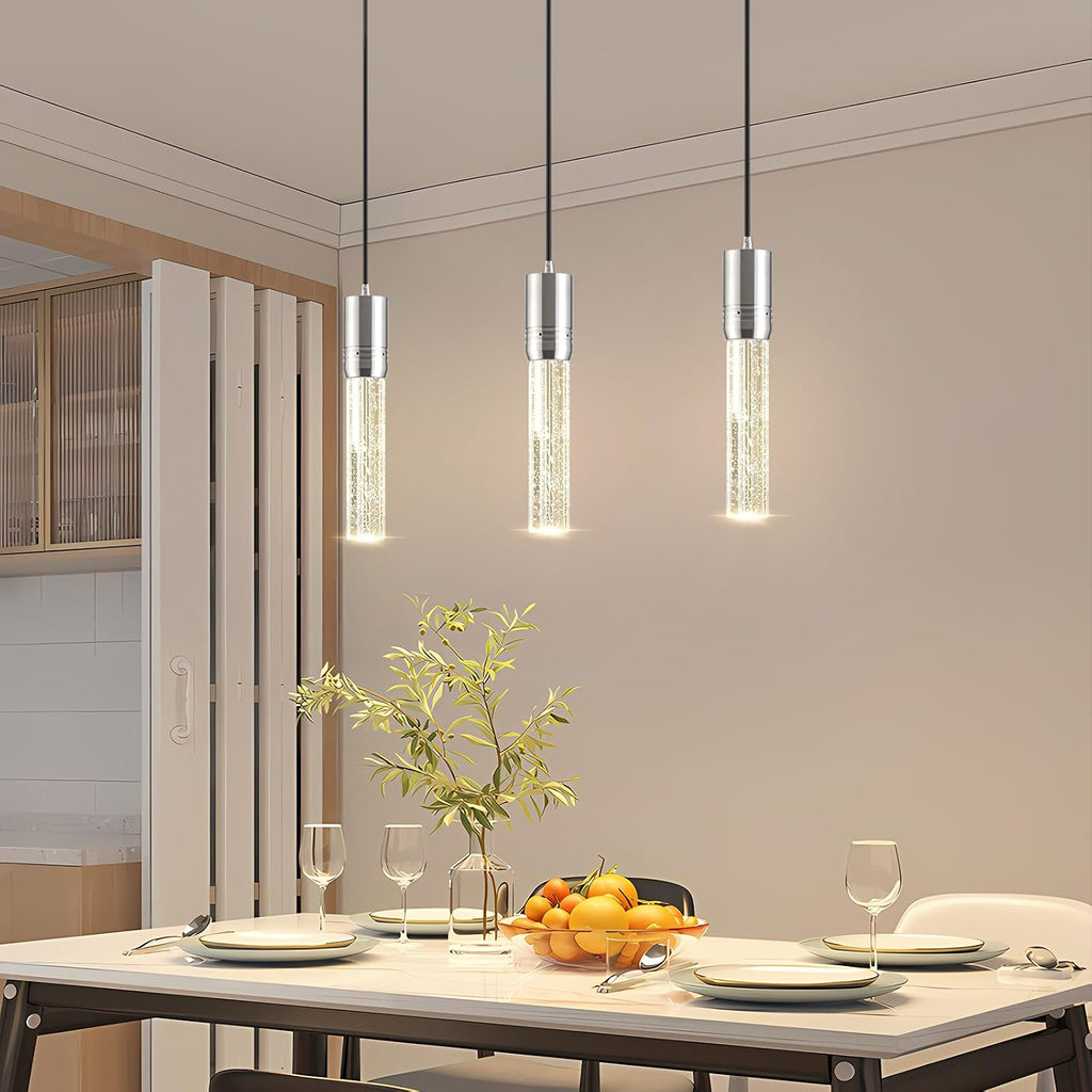 Brushed Nickel Pendant Lights Kitchen Island, Crystal Bubble Pendant Lights, Adjustable Modern Pendant Light Fixtures
