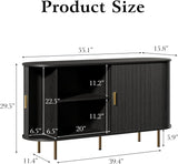 Sideboard Buffet Cabinet with Storage,Mid Century Modern Fluted Accent Coffee Bar Console Table,Tambour Sliding Doors&