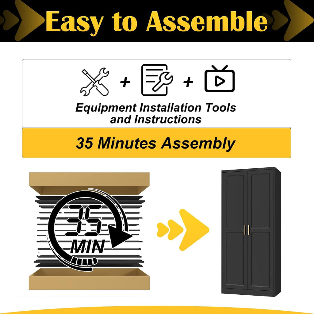 71"Metal Pantry Storage Cabinet with Doors & 4 Adjustable Shelves | Kitchen Pantry Cabinet,Black Kitchen Cabinet with