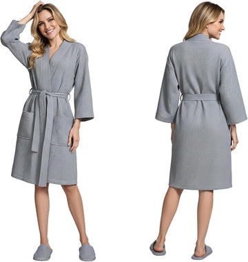 Women's Lightweight Waffle Spa Robes - Soft Cotton Knee Length Bathrobe, Personalized Bridesmaids Robe