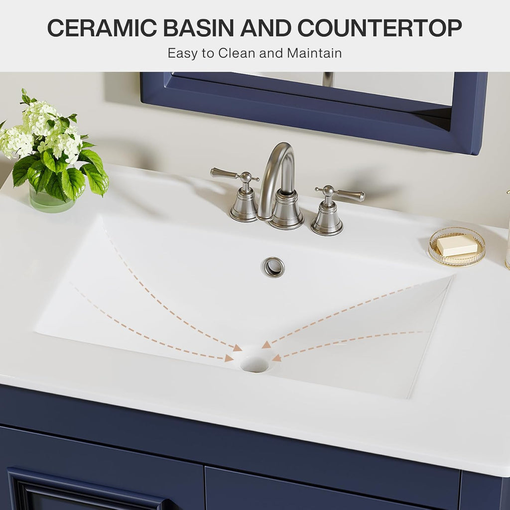 30" Modern Bathroom Vanity with Sink, Freestanding Bathroom Vanities Cabinet with Ceramic Basin Combo