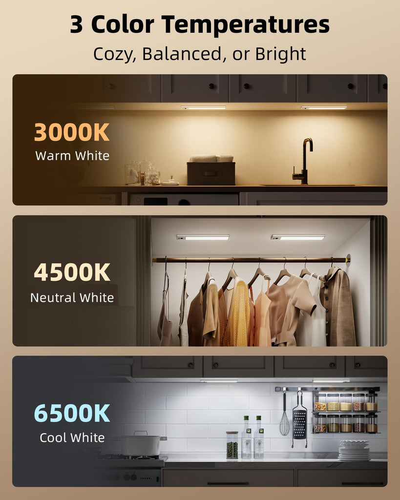 10inch Under Cabinet Lighting, 2400mAh Rechargeable Motion Sensor Light, Magnetic Closet Lights with Dimmable