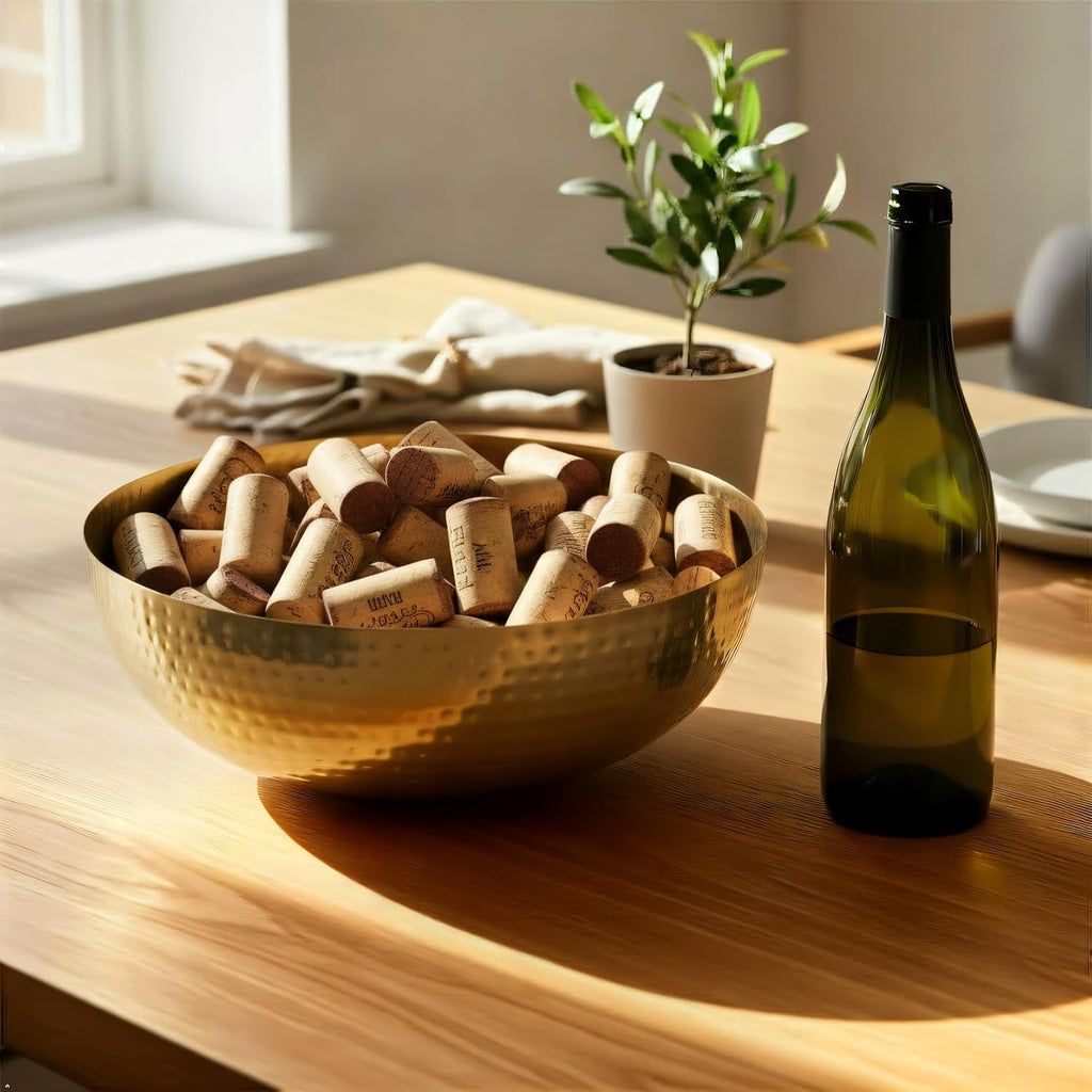 Co-Op Round Hammered Metal Bowl, Gold Finish, 14"