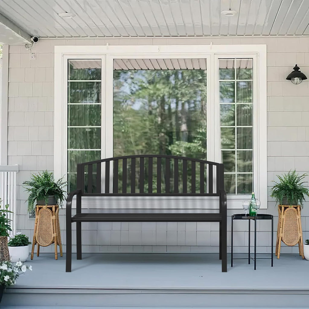 Outdoor Bench Garden Bench, 50" Anti-Rust Patio Bench Clearance, Iron Metal Frame Outdoor Benches Weatherproof for