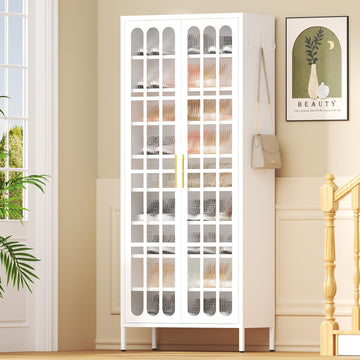 9-Tier Tall Metal Shoe Storage Cabinet with Doors, 67" White