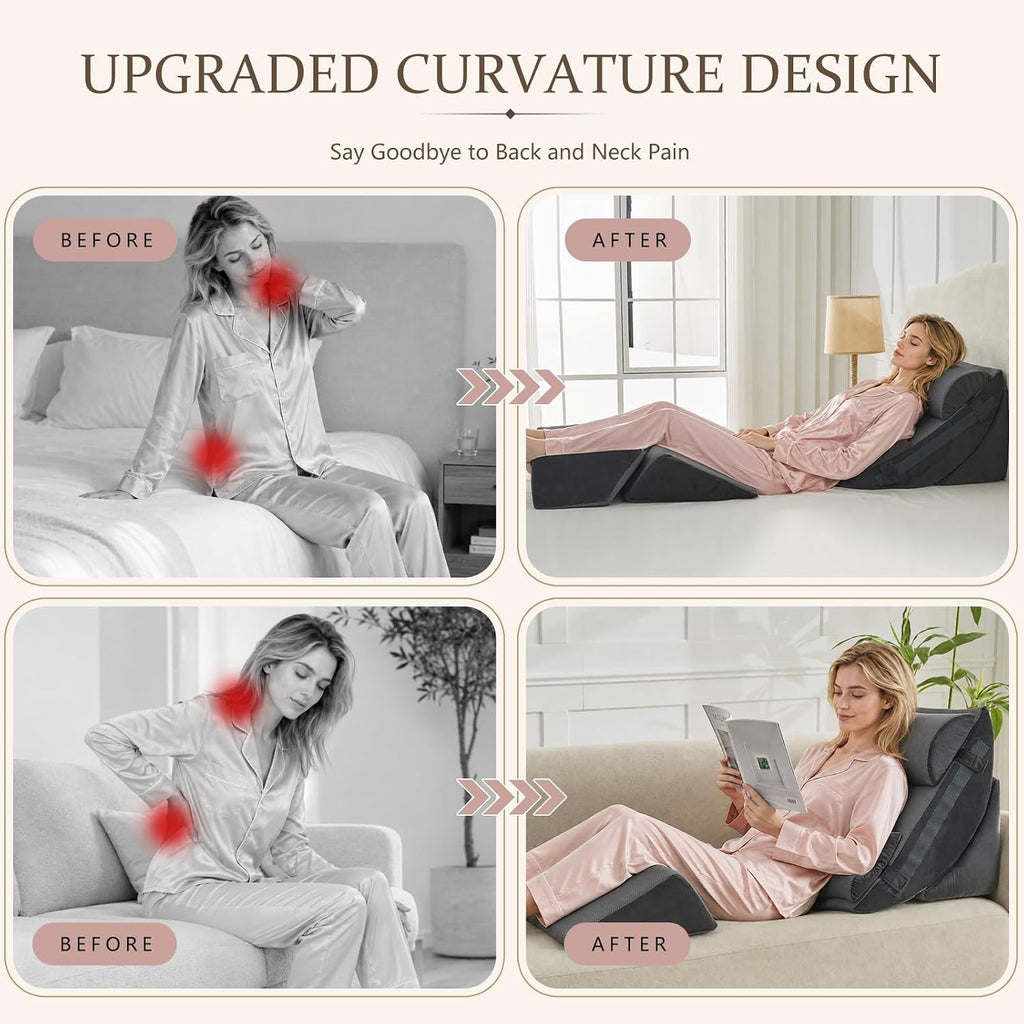 6-Piece Upper Body Rest Wedge Pillow Set for Post-Surgery, Grey | Orthopedic Memory Foam Support, Elevated for
