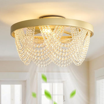 Crystal Caged Ceiling Fans with Lights Flush Mount, 20 inch Crystal Fandelier Ceiling Fan with Light and Remote