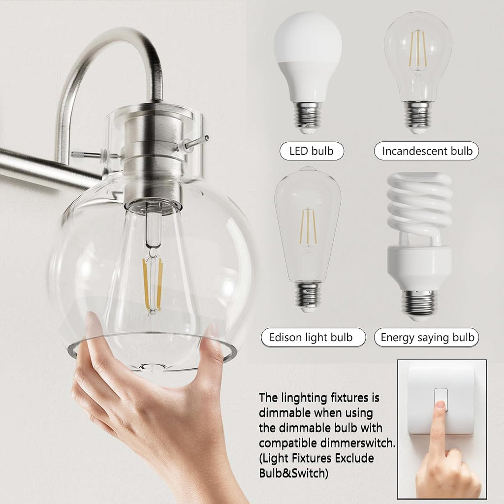 4 Lights Bathroom Vanity Light Fixtures Over Mirror Modern Nickel | 24in Wall Sconce,Brushed Nickel,Globe Glass
