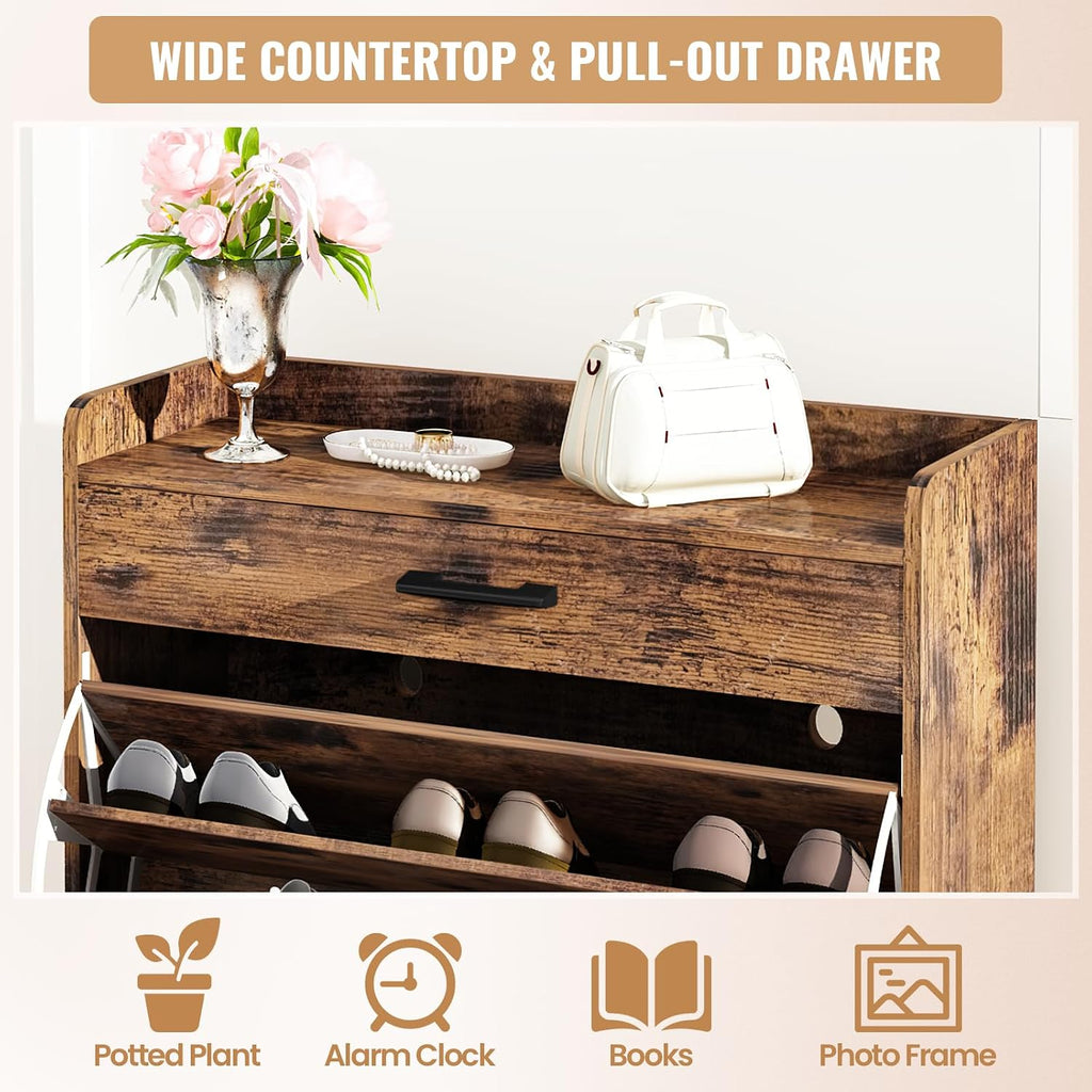 Shoe Storage Cabinet, Shoe Rack Cabinet with Flip Drawers,Freestanding Organizer with Metal Legs ,Foyer,Hallway