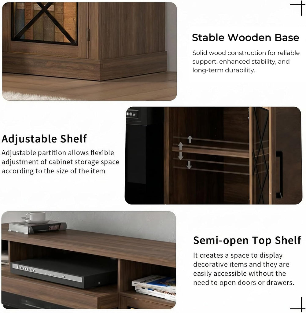 Fireplace TV Stand for TVs up to 75", 3-Sided Electric Entertainment Center with 30" LED Fireplace, Media Console