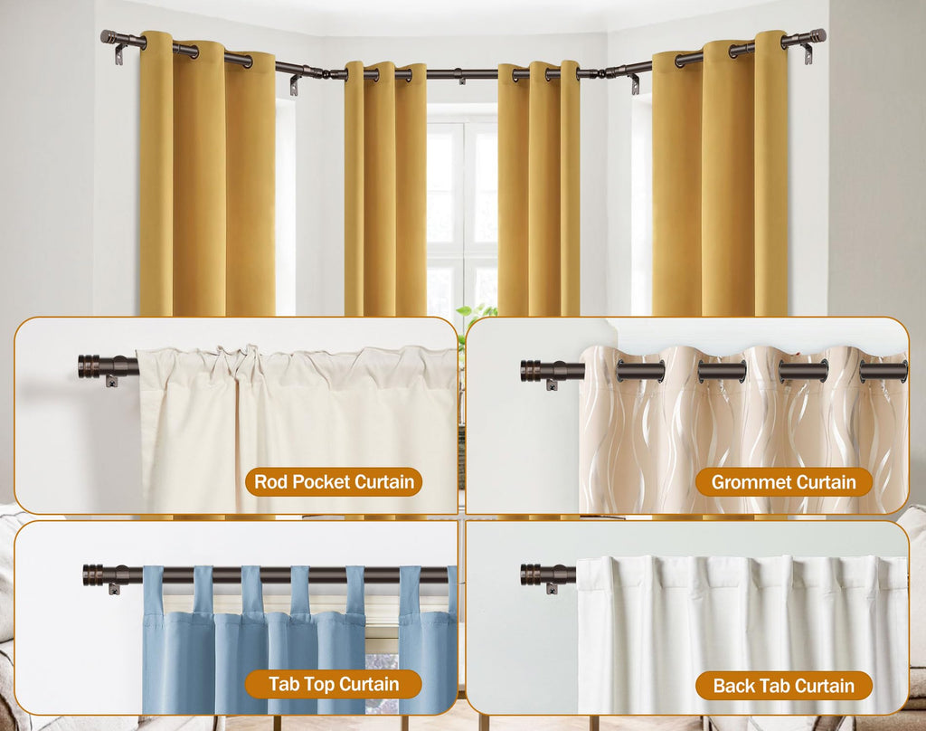 Bay Window Curtain Rods 36-72 Inch(Center Rod), 1" Diameter, Bronze