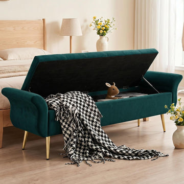 Storage Ottoman Bench 63'' Length Upholstered End of Bed Bench
