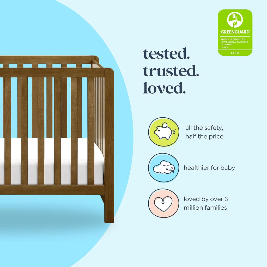 Low-Profile 4-in-1 Baby Crib, Walnut | GREENGUARD Certified Crib Convertible to Toddler Bed, Daybed & Full-Size